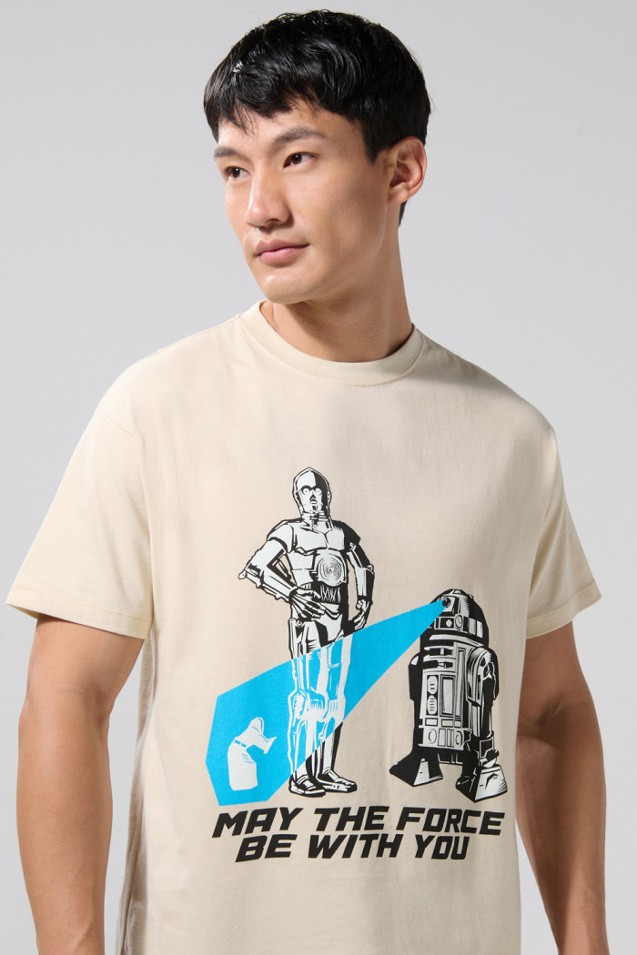 Camiseta kaki clara con cuello redondo y diseño de Star Wars