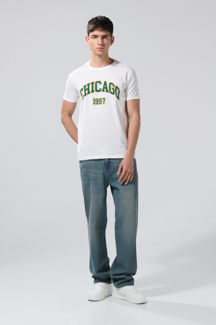 Camiseta manga corta crema clara college