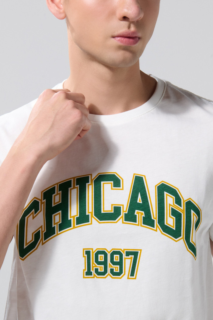 Camiseta manga corta crema clara college
