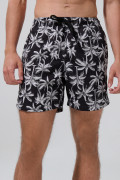 Bermuda playera negra con palmeras blancas y tiro bajo