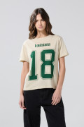Camiseta kaki college en algodón con cuello redondo