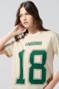 Camiseta kaki college en algodón con cuello redondo