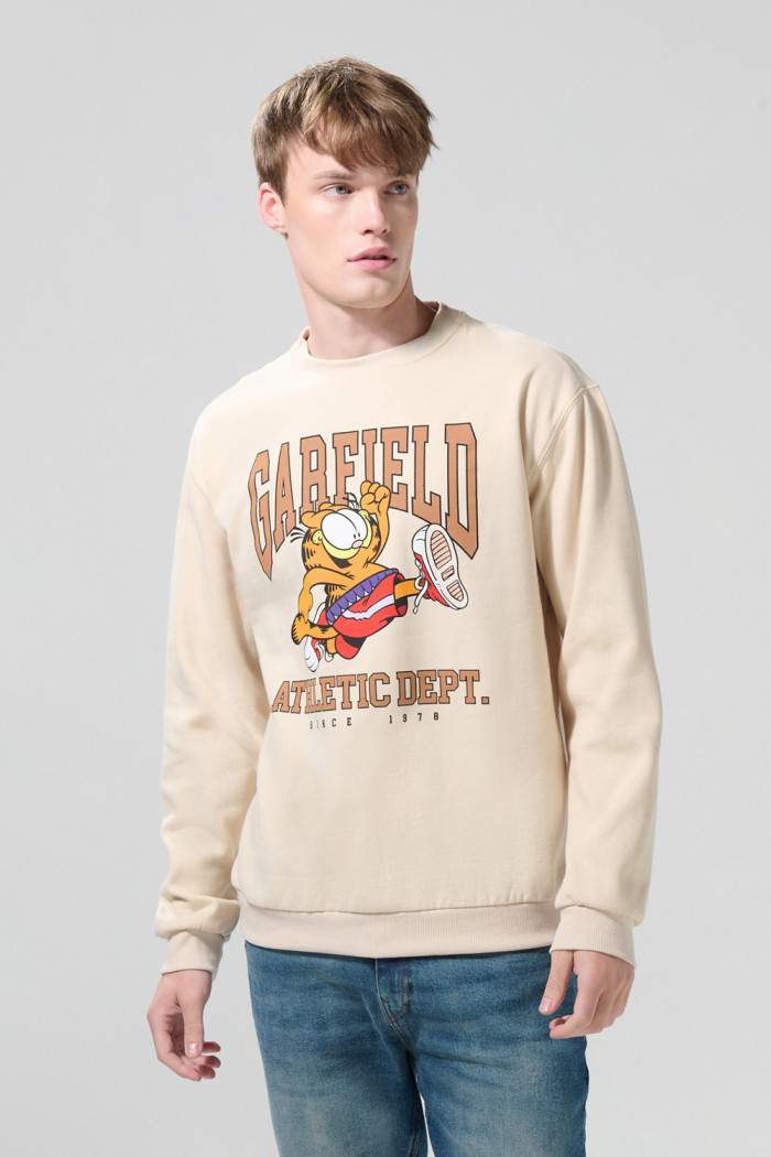 Buzo kaki de Garfield con cuello redondo y manga larga