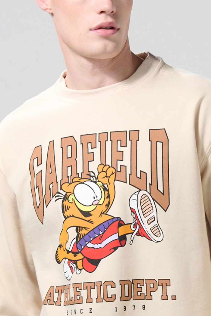 Buzo kaki de Garfield con cuello redondo y manga larga