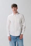 Camisa manga larga unicolor en algodón con bolsillo