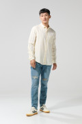 Camisa en algodón crema con manga larga y bolsillo