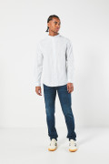 Camisa en algodón crema clara a rayas con cuello nerú