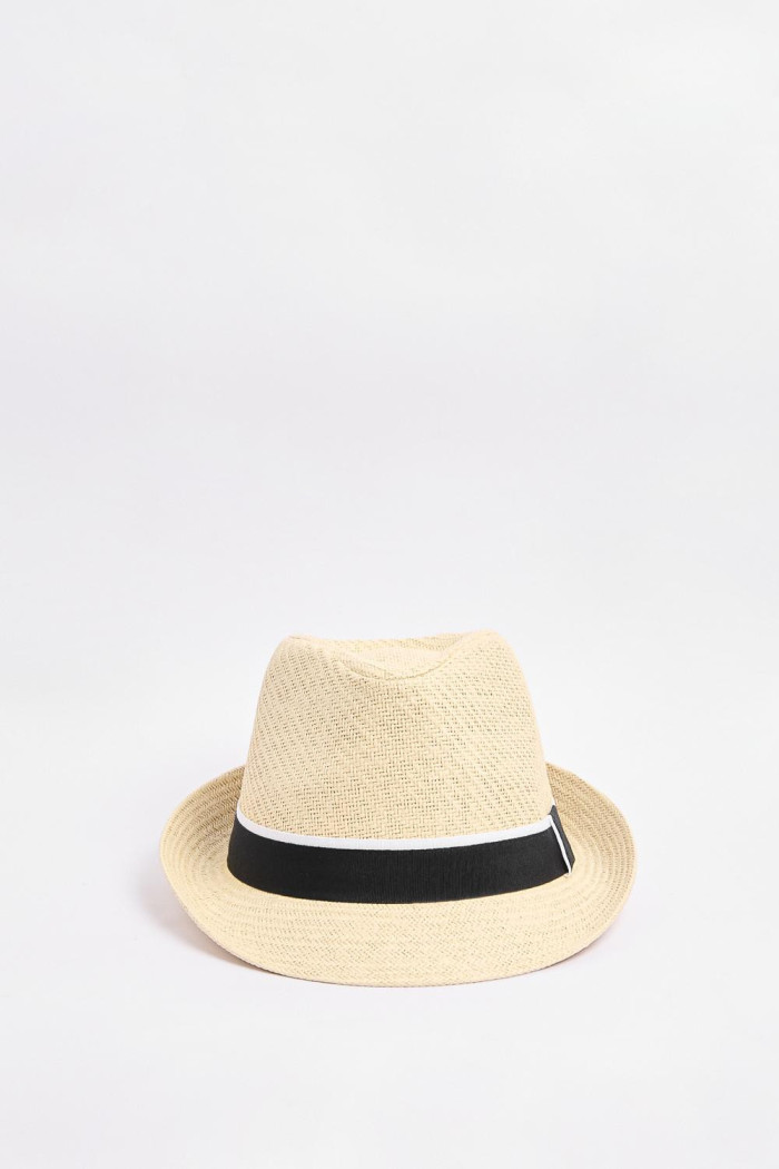 Sombrero Panamá crema claro con cinta en contraste