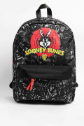 Maleta negra con arte de Looney Tunes y cremalleras