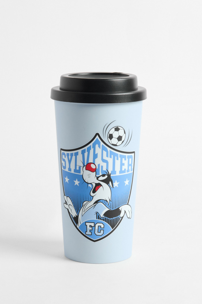 Vaso unicolor con tapa y diseño de Looney Tunes