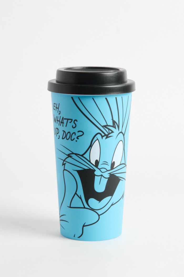 Vaso unicolor con tapa y diseño de Looney Tunes