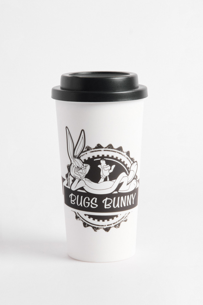Vaso unicolor con tapa y diseño de Looney Tunes