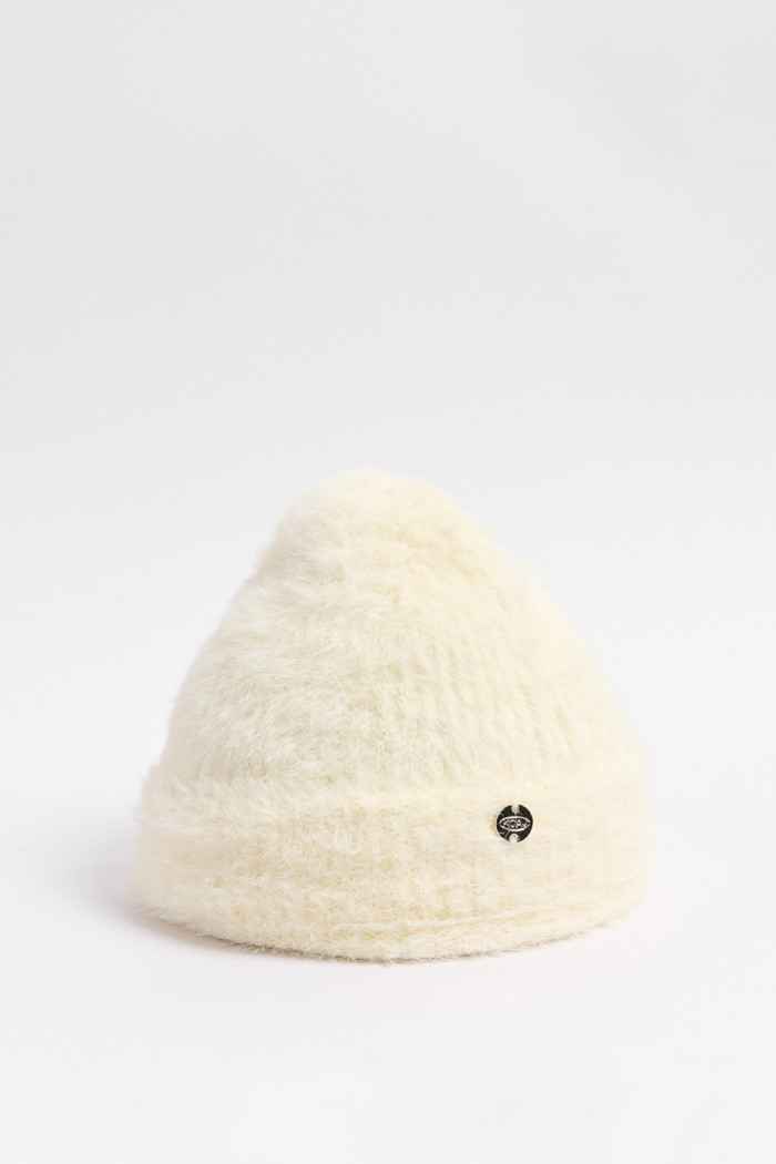 Gorro tejido unicolor con doblez ajustable y texturas