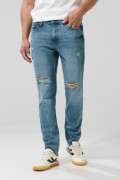 Jean tiro bajo skinny azul ajustado con rotos delanteros