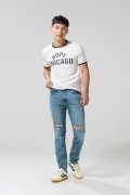 Jean tiro bajo skinny azul ajustado con rotos delanteros
