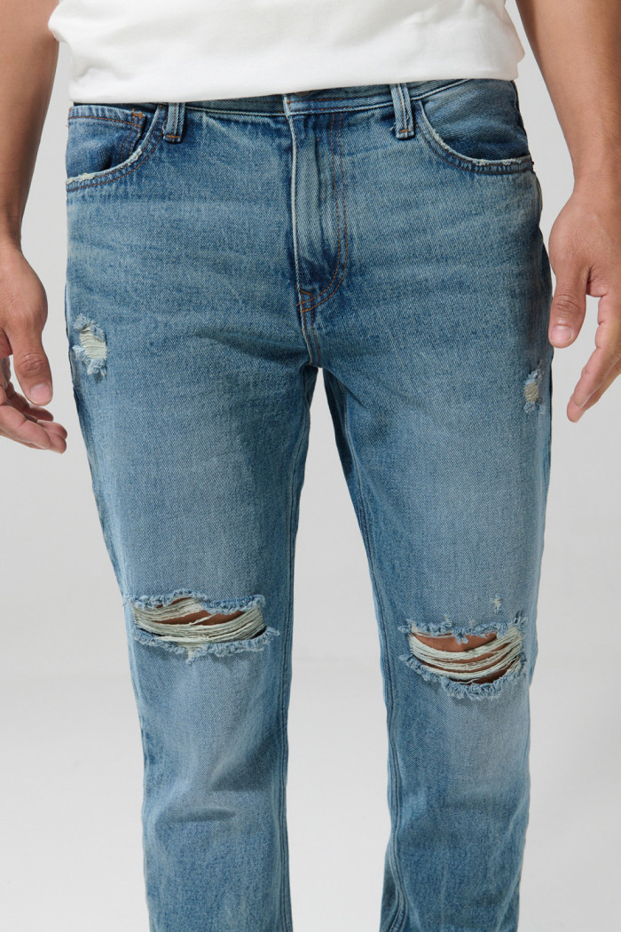 Jean tiro bajo skinny azul ajustado con rotos delanteros