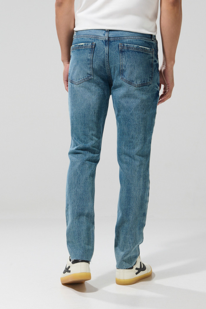Jean tiro bajo skinny azul ajustado con rotos delanteros