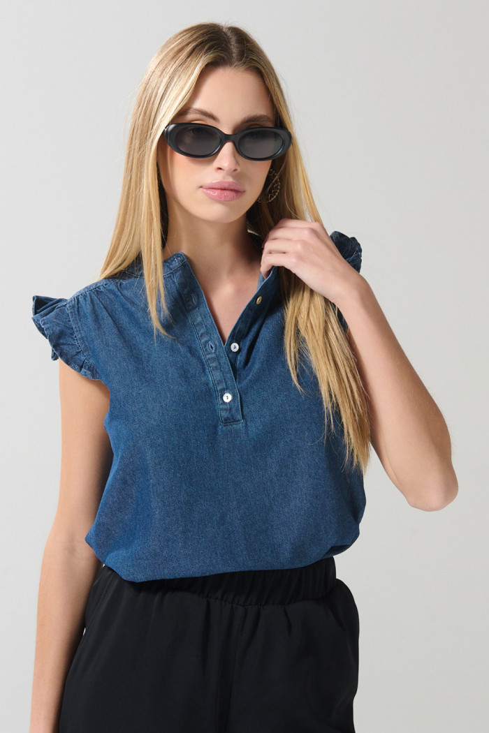 Blusa manga sisa unicolor con golas y cuello nerú