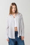 Blusa en algodón unicolor oversize manga larga con rayas