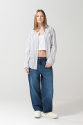 Blusa en algodón unicolor oversize manga larga con rayas