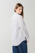 Blusa en algodón unicolor oversize manga larga con rayas