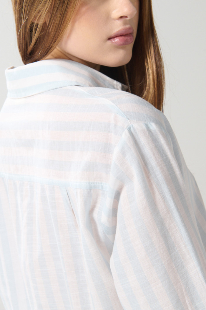 Blusa en algodón unicolor oversize manga larga con rayas