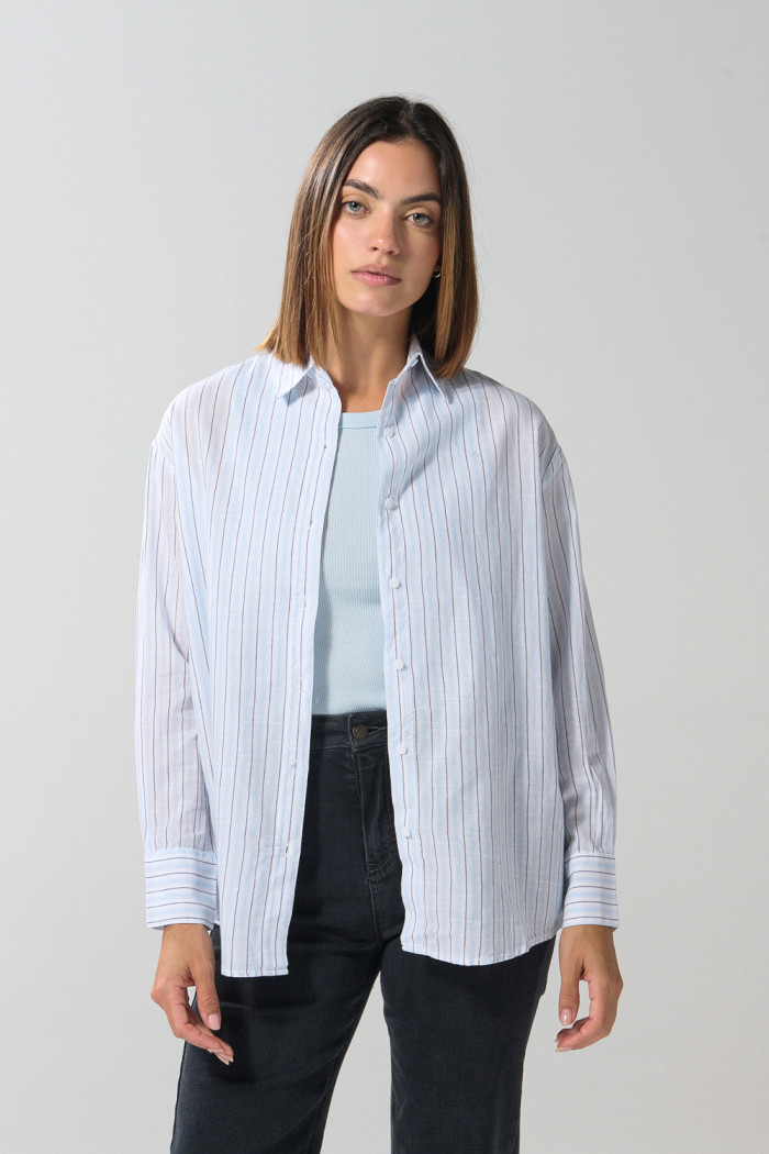 Blusa a rayas unicolor con manga larga oversize
