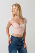 Blusa crop top unicolor con botones y manga sisa