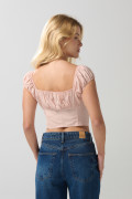 Blusa crop top unicolor con botones y manga sisa