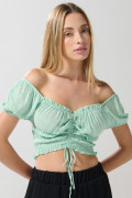 Blusa manga corta unicolor con escote bandeja