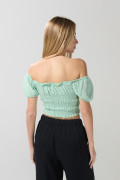 Blusa manga corta unicolor con escote bandeja