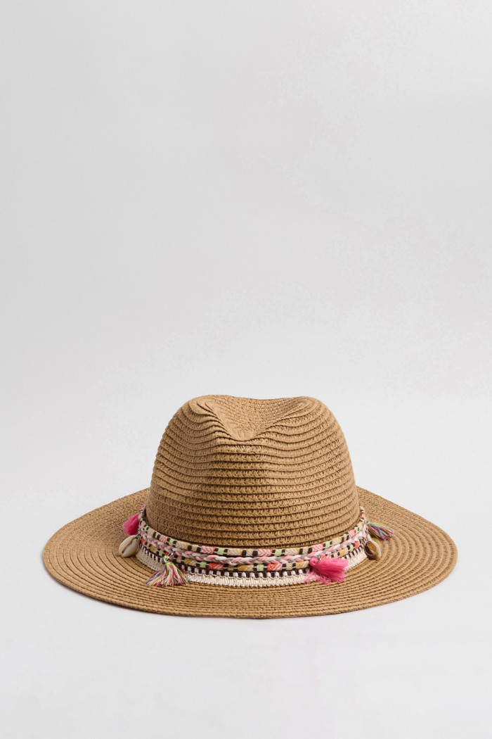 Sombrero kaki oscuro fedora con cinta tejida