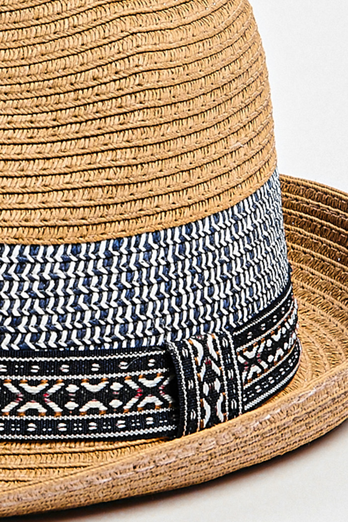 Sombrero Panamá café claro con cinta en contraste