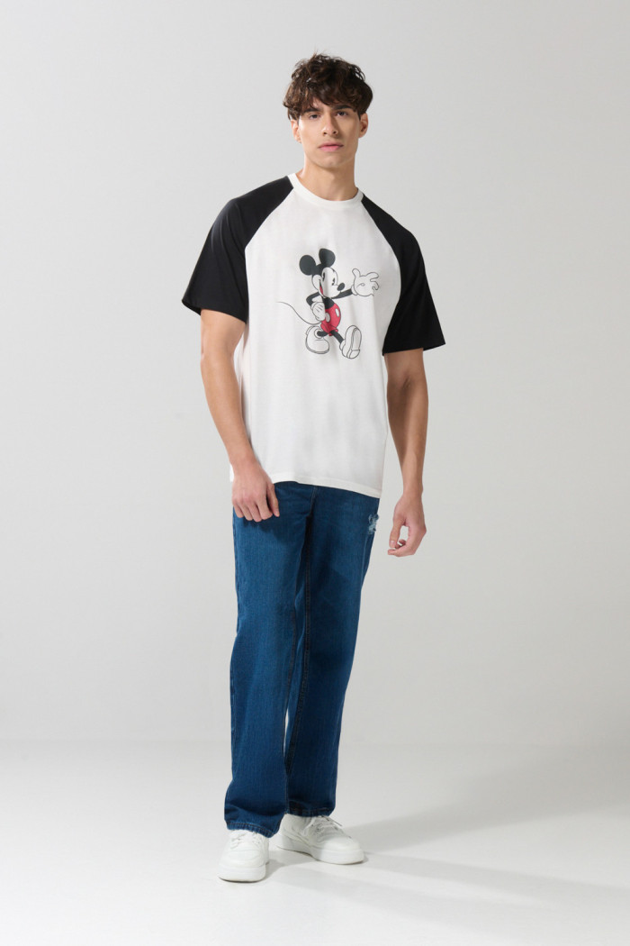 Camiseta oversize de Mickey crema manga ranglan