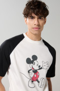 Camiseta oversize de Mickey crema manga ranglan