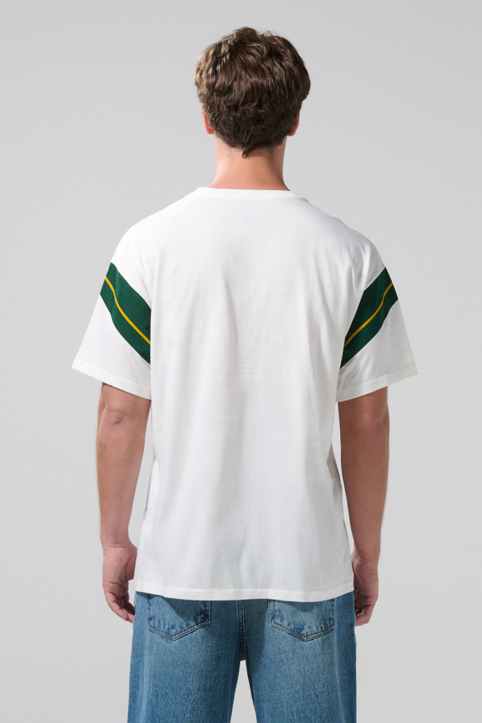 Camiseta cuello redondo oversize crema con arte college