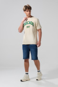 Camiseta kaki manga corta con estampado college
