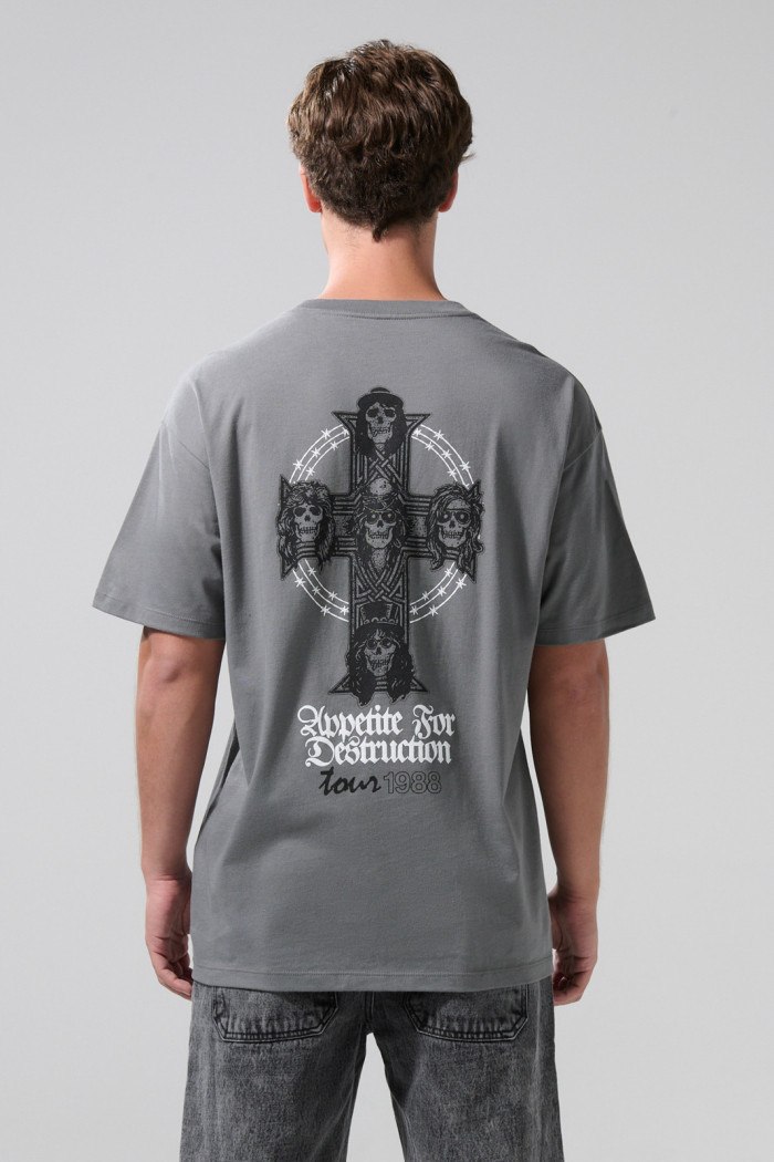 Camiseta gris medio oversize manga corta de Guns N’ Roses