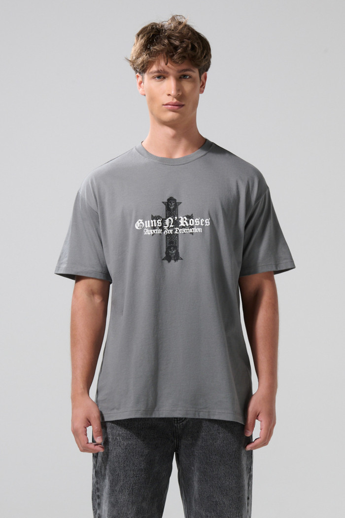 Camiseta gris medio oversize manga corta de Guns N’ Roses