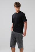 Bermuda gris oscura de jean slim con tiro bajo