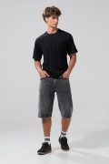 Bermuda gris oscura de jean slim con tiro bajo