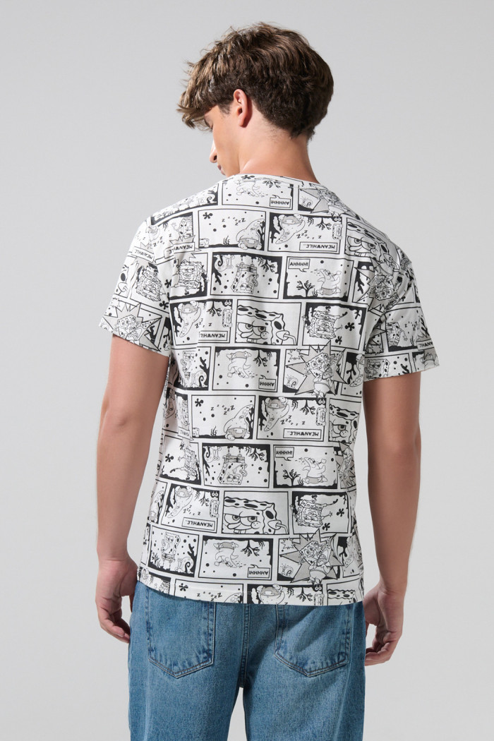 Camiseta manga corta crema clara con artes de Bob Esponja