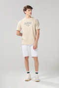 Camiseta college kaki con manga corta y cuello redondo