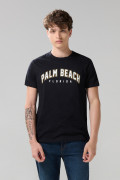Camiseta en algodón negra con manga corta y cuello redondo