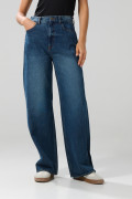 Jean baggy azul oscuro bota ancha con tiro medio