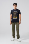 Pantalón slim unicolor de dril con tiro medio y bolsillos