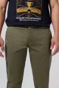 Pantalón slim unicolor de dril con tiro medio y bolsillos