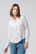 Blusa unicolor estampada con manga larga y charretera