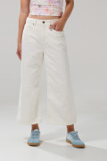 Jean culotte crema claro con bota ancha y tiro alto
