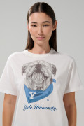 Camiseta crema cuello redondo con arte de Yale